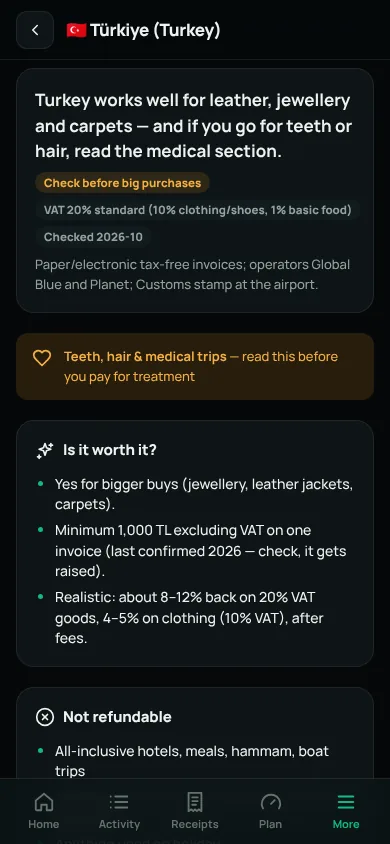 Travel tax refund guide for Turkey